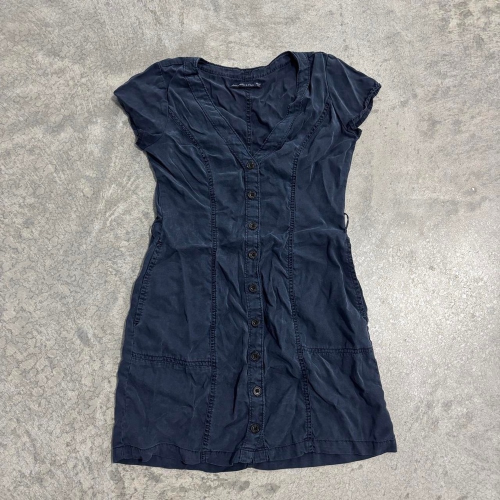 Y2K Abercrombie & Fitch Navy Blue Button Up Mini Dress XXS Cottagecore